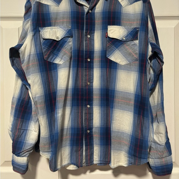 Levi's Blue Plaid Men's Shirt button up collared long sleeve size large top - Picture 10 of 11